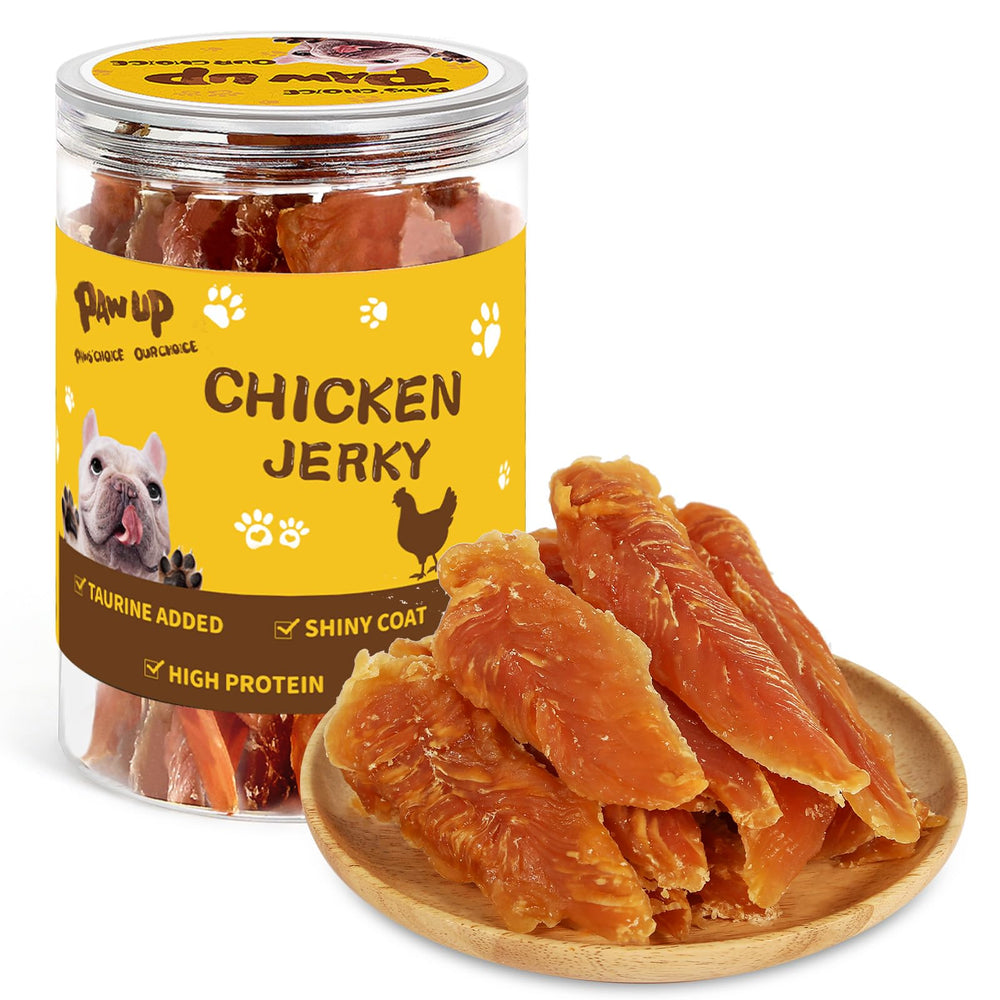 PAWUP chicken jerky treats bag showing real chicken for tasty rewards