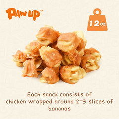 PAWUP chicken-wrapped banana slice close-up showing natural ingredients for easy digestibility.