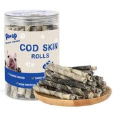 PAWUP Cod Skin Rolls packaging highlights grain-free ingredients for dogs