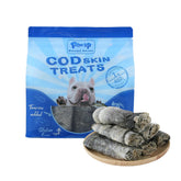 PAWUP Cod Skin Treats package, natural fish rolls for dogs supporting a healthy coat.