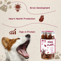 Close-up of PAWUP Duck Crisp Flakes crunchy-chewy texture for training sessions.