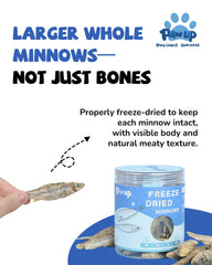 PAWUP Minnows whole minnows image highlighting primal chew for bigger bites.