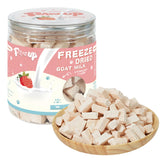 PAWUP packaging for freeze-dried goat milk treats highlights premium ingredients for convenient use.