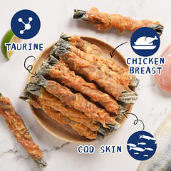 PAWUP rawhide-free cod skin treat; safe, chew-friendly option.