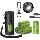 PawView dog poop bag holder with LED flashlight for night visibility.