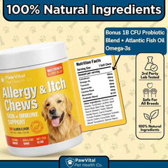 PawVital Dog Allergy Chews ingredients label for informed pet nutrition