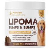 PawVital Lipoma Treatment jar shows chicken chews for daily support.
