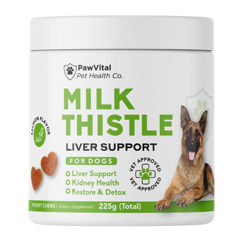 PawVital Milk Thistle for Dogs packaging highlights natural liver support.