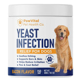 PawVital natural yeast chews bottle close, convenient daily support for dogs