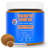 PAWW CHEW Beef Liver Topper bottle enhances meals with a high-protein flavor boost.