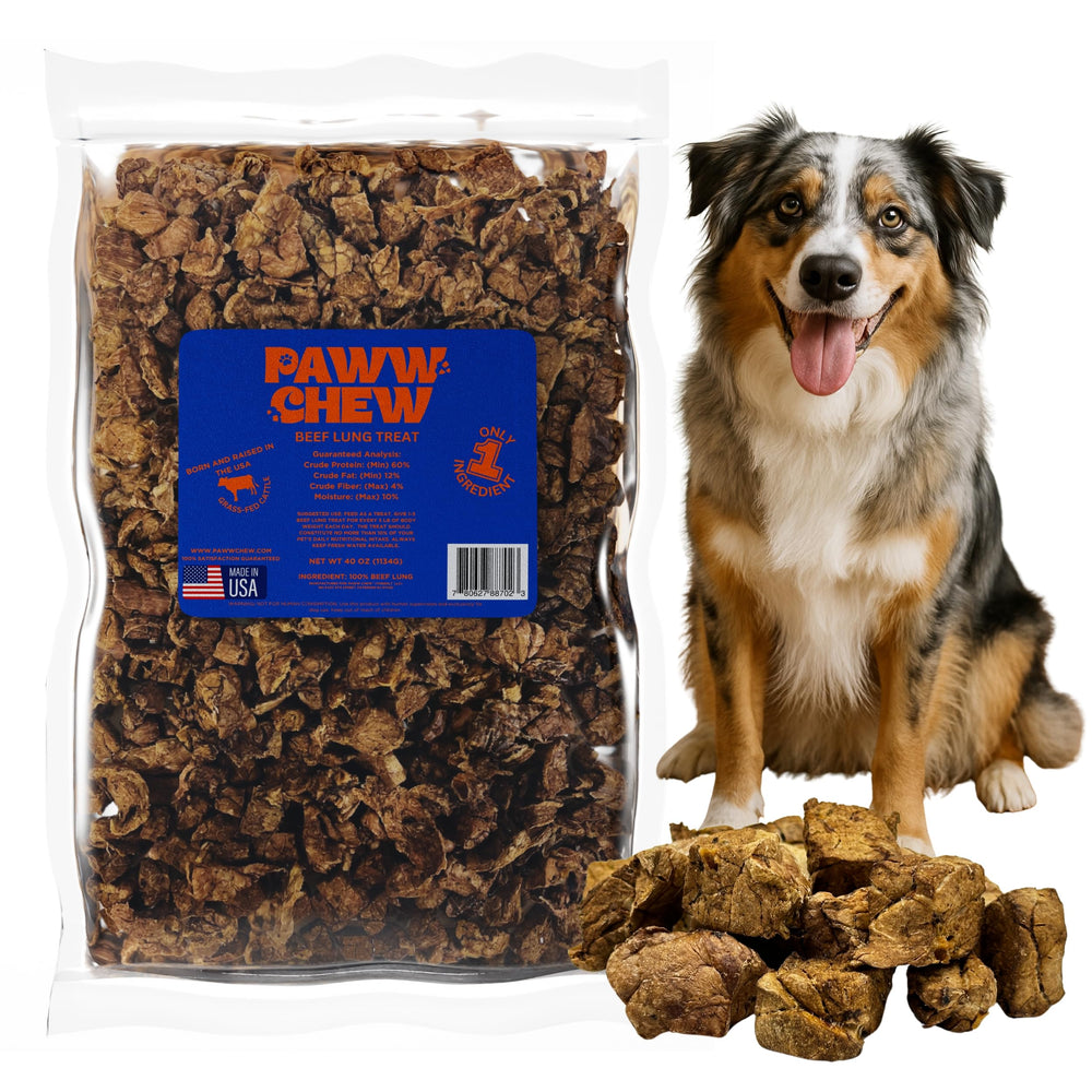 PAWW CHEW beef lung treat hero shot, ideal training reward.