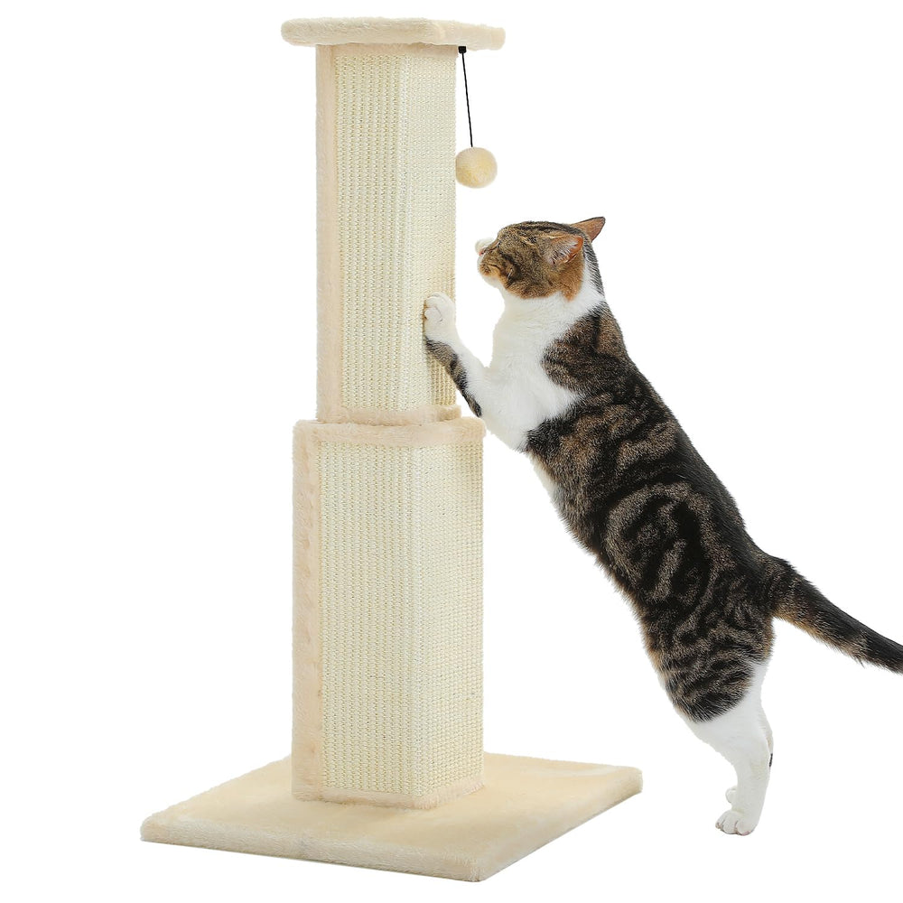 PAWZ Road large cat scratching post, 32 inches tall, beige, ideal for vertical scratching.
