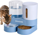 Pawzone 2 pack auto feeder and water dispenser set for convenient pet meals.