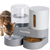 Pawzone automatic feeder grey front view showing steady food release