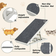 Pawzone dog ramp bed height settings shown for versatile furniture fit