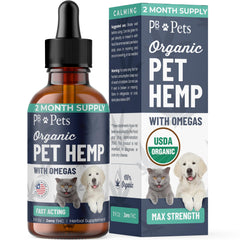 PB Pets Organic Hemp Oil bottle pour for calming and joint support