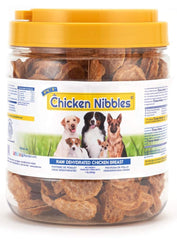 PCI Chicken Nibbles canister with roasted chicken jerky for protein-rich dog rewards