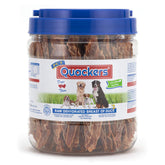 PCI Quackers duck breast 1lb container, high-protein dog treat for training rewards.