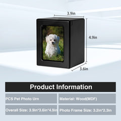 PCS PET CREMATORY SUPPLIES front-view urn showing built-in photo frame.