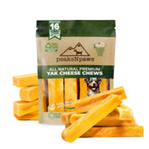 peaksNpaws yak cheese dog treats packaging shows a 5 lb bag for easy storage