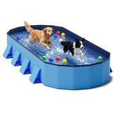 Pechfun foldable dog pool 82-inch blue, ready for spacious play.