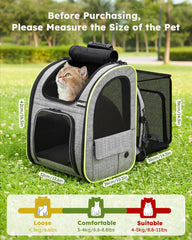 Pecute cat backpack with four side mesh windows for airflow and view.