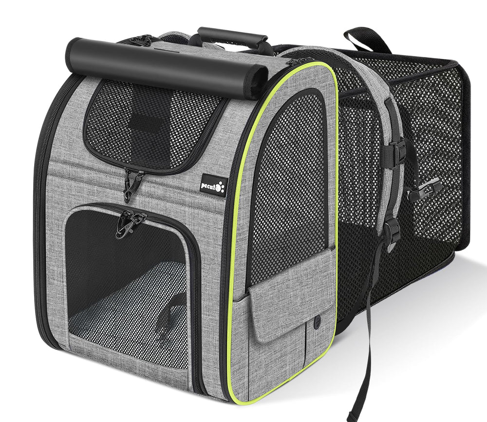 Pecute cat backpack carrier front view with expandable space for comfort