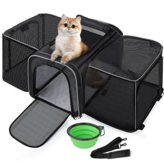 Pecute expandable cat carrier closed shows secure design and compact profile