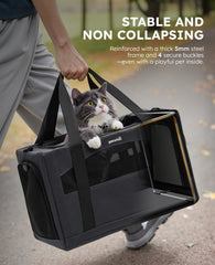 Pecute Cat Carrier hidden anxiety partition provides a calm hiding space.