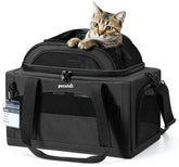 Pecute expandable pet carrier under-seat design aids airline travel.