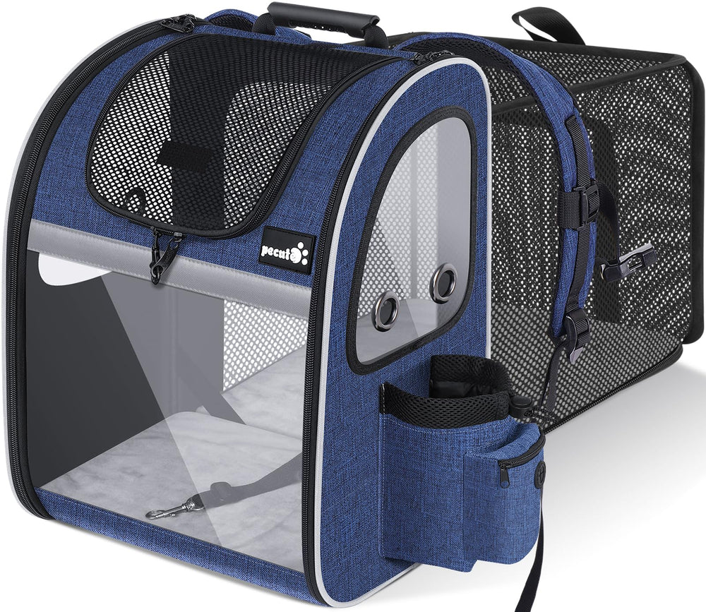 Pecute pet carrier backpack overview with expandable space for small pets