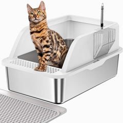 PEDIBAT XL stainless steel litter box with lid, ideal for large cats and odor containment.