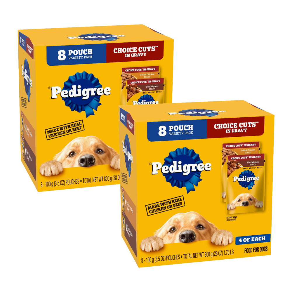 Pedigree Choice Cuts in Gravy pouch front view for easy serving