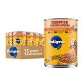 Pedigree Chopped Ground Dinner can with real chicken highlights protein quality for dogs