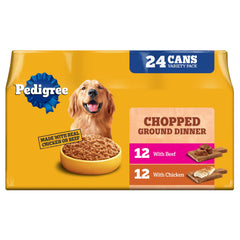 Pedigree Chopped Ground Dinner can label with real meat for daily meals.