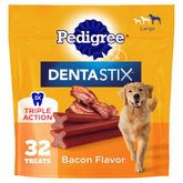 Pedigree Dentastix large bacon bag front view for daily dental care