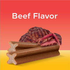 Pedigree Dentastix beef flavor treats entice daily chewing and enjoyment.