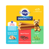 Pedigree Dentastix small-breed X-shape design supports plaque removal during chewing.