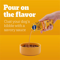 Pedigree Drizzlers being poured onto dry kibble to boost flavor