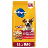 Pedigree dry dog food bag with MarroBites pieces for adult dogs, complete nutrition
