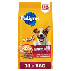 Pedigree dry dog food bag with MarroBites pieces for adult dogs, complete nutrition