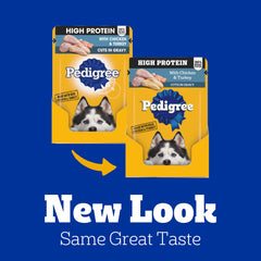 Pedigree High Protein pouch poured over kibble for variety