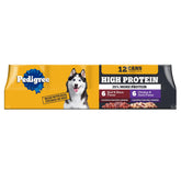 Pedigree High Protein wet dog food with chicken and duck chunks for adult dogs.