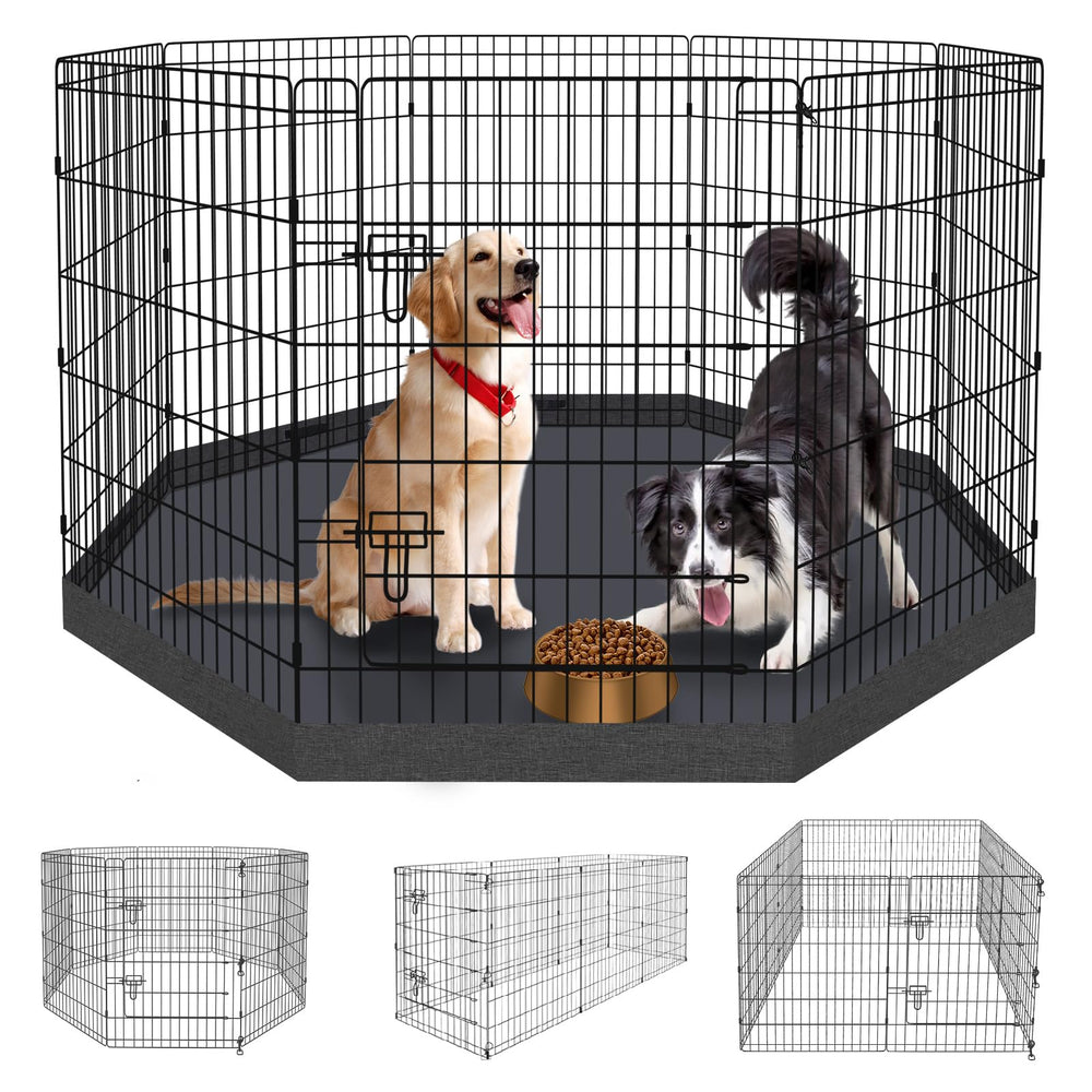Peekaboo dog pen shows an 8-panel foldable layout for versatile indoor or outdoor setup.