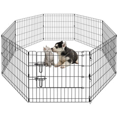 Peekaboo dog pen folded for compact storage and quick setup.
