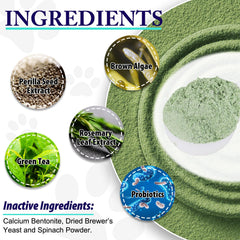 Peesnb dog breath freshener powder pour for fresher breath.