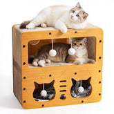 PEITA PET breathable cardboard cat scratcher house front view showing spacious play area.