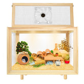 PEJOYT large hamster cage front view provides panoramic wood design for easy pet viewing.