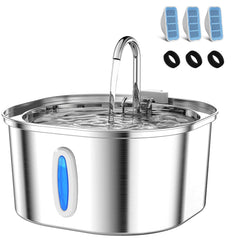 PEKTACO stainless steel cat water fountain front view shows a durable, stainless body for reliable hydration.