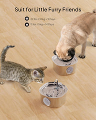 PEKTACO stainless-steel cat water fountain water-level window enables quick hydration tracking.